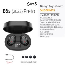 E7S TWS HiFi Fone De Ouvido Bluetooth 5.0 Sem Fio Com Cancelamento De Ruído Display LED A6s E6s