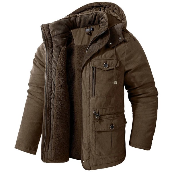 Jaqueta Masculina Tática com Capuz Forro Fleece e Bolsos