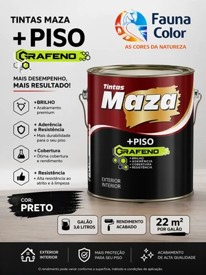 Tinta Piso Preto 3,6L Maza Grafeno Alta Resistência + Cobertura