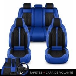Kit Completo de Capas para Banco de Carro Avalon em Couro Legítimo Universal 5 Lugares Com Airbag + Tapetes e Capa de Volante