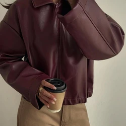 Velour Jaqueta Casual Solta de Couro Sintético Feminina, Ajuste Regular, Outono/Inverno