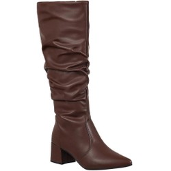 Bota Feminina Cano Longo Enrugado Elegante Clássica Casual