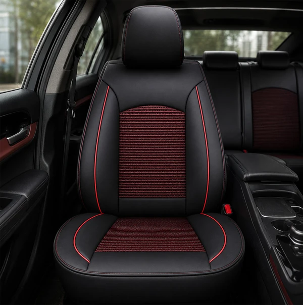 Kit Completo de Capas para Banco de Carro Turbo em Couro Legítimo Universal 5 Lugares Com Airbag + Tapetes e Capa de Volante