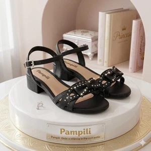 SANDÁLIA INFANTIL FANCY COM SALTO TIRAS EM GLITTER STRASS PEROLADA PRETA PAMPILI - 526022