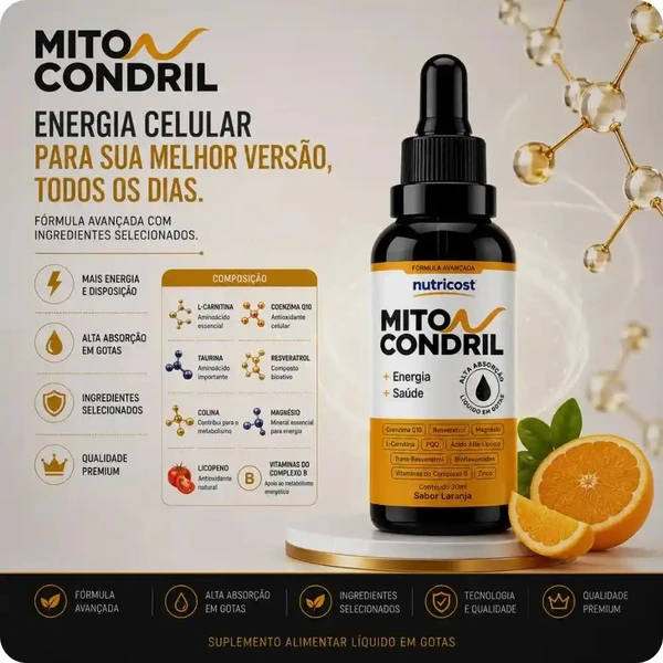 Miticondril Gotas - Viva cada segundo com mais disposição - 3 Frascos