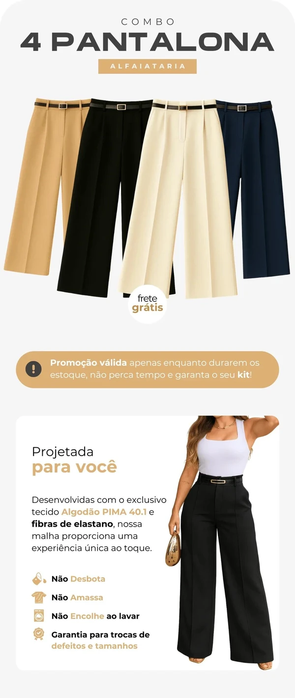 Kit Calças Pantalona em Alfaiataria (Compre 2 Leve 4)