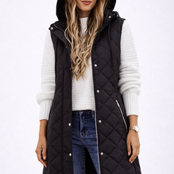 Colete Feminino Longo Puffer com Capuz