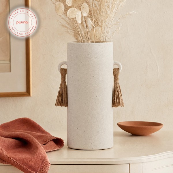 Vaso em Cerâmica com Corda Off White 26,5cm