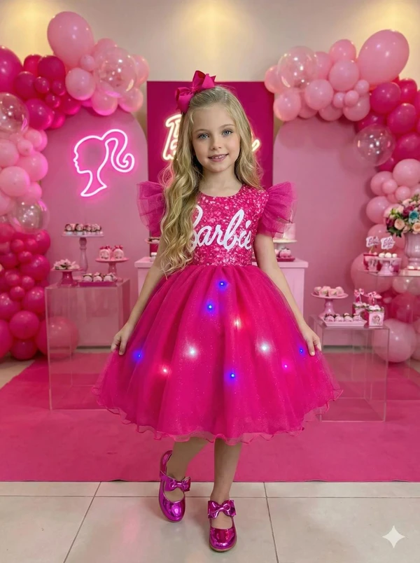 Vestido Fantasia - Barbie Pink Com Led