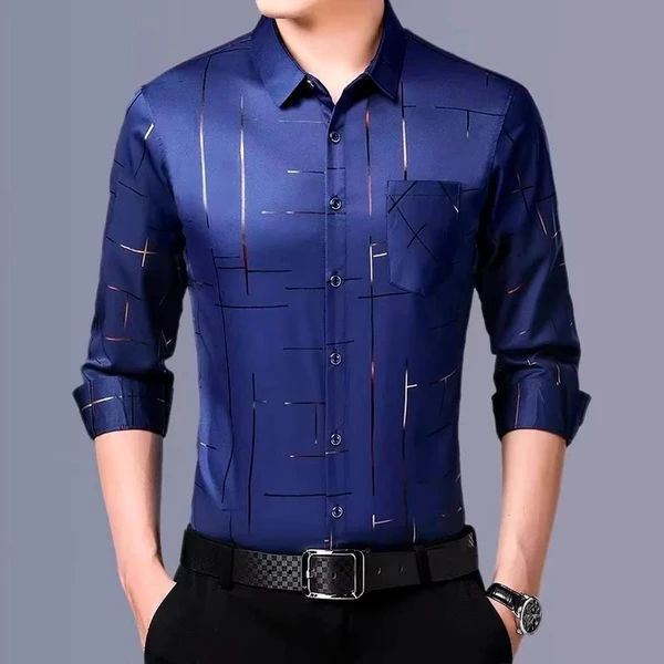Camisa Masculina Dom em Seda Gelo e Poliéster Manga Larga