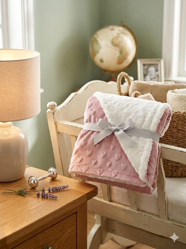 COBERTOR DOTS ESTAMPADO CHEVRON ROSA LAÇO BEBE EL3699