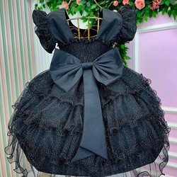 Vestido Luxuoso Babadinho - Preto Brilhante
