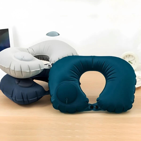 Travesseiro Almofada de Pescoço Inflável e Portátil - AZUL ESCURO