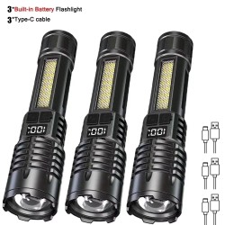 Lanterna led de alta potência poderosa TYPE-C recarregável cob lanterna com luz lateral tocha para acampamento ao ar livre caminhadas