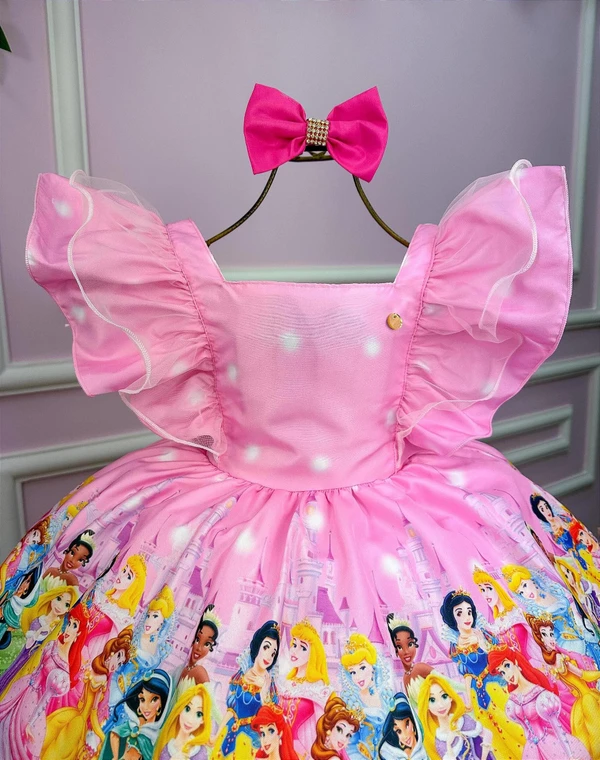 Vestido Temático Estampado - Princesas - Rosa 