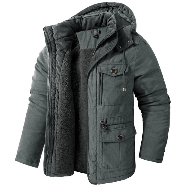 Jaqueta Masculina Tática com Capuz Forro Fleece e Bolsos