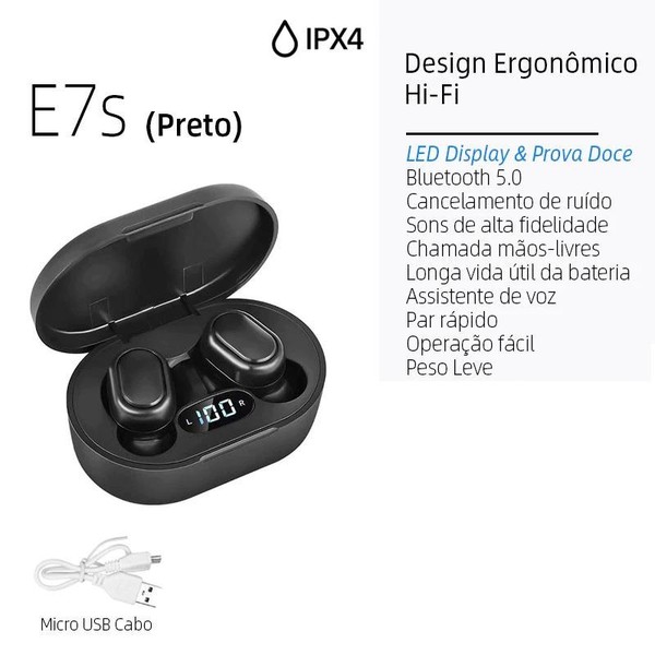E7S TWS HiFi Fone De Ouvido Bluetooth 5.0 Sem Fio Com Cancelamento De Ruído Display LED A6s E6s