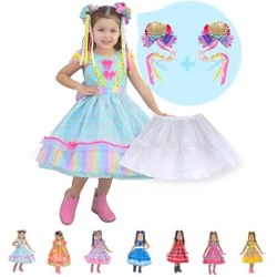Vestido Festa Junina Xadrez  + Saia de Armação + 2 Laços