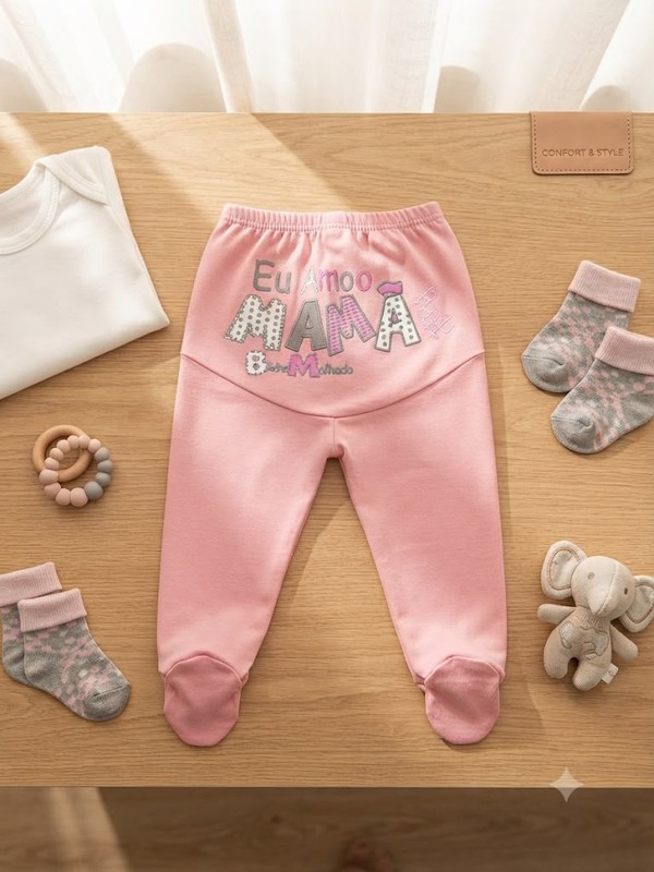 CALÇA BICHO MOLHADO EU AMO MAMÃE ROSA