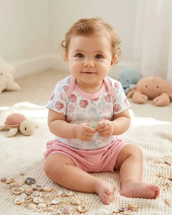 BODY MANGA CURTA COM SHORT BABY CONCHAS PINGO LELE 76176 