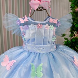 Vestido Luxo Bordado com Aplicações - Jardim Encantado Azul