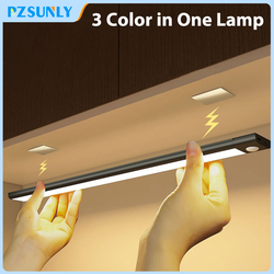 Sensor de movimento sem fio LED Night Light, USB lâmpada recarregável, armário, armário, armário, sob retroiluminação, cozinha