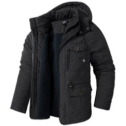 Jaqueta Masculina Tática com Capuz Forro Fleece e Bolsos