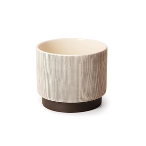 Vaso Cachepot de Cerâmica com Pedestal Bege e Marrom 15cm Mart