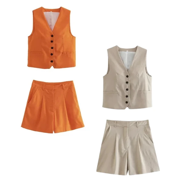 Conjunto Feminino em Alfaiataria – Colete e Shorts em Linho com Elegância Premium — foto 20
