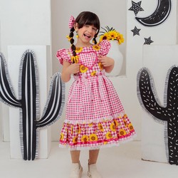 Vestido Xadrez Junino - Rosa Girassol 