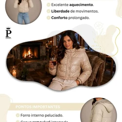 Jaqueta Puffer Feminina De Couro Forrada com Pelinho
