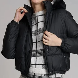 Doudoune Detalhe em Pelos Lauden Preto Velour