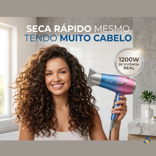 Secador de Cabelo By Juliette, Azul/Rosa, 1200W, Bivolt - SCT-JU-03