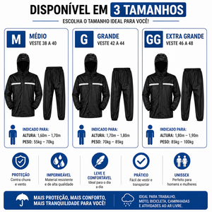 Capa de Chuva Impermeável Motoqueiro Com Touca E Viseira - G