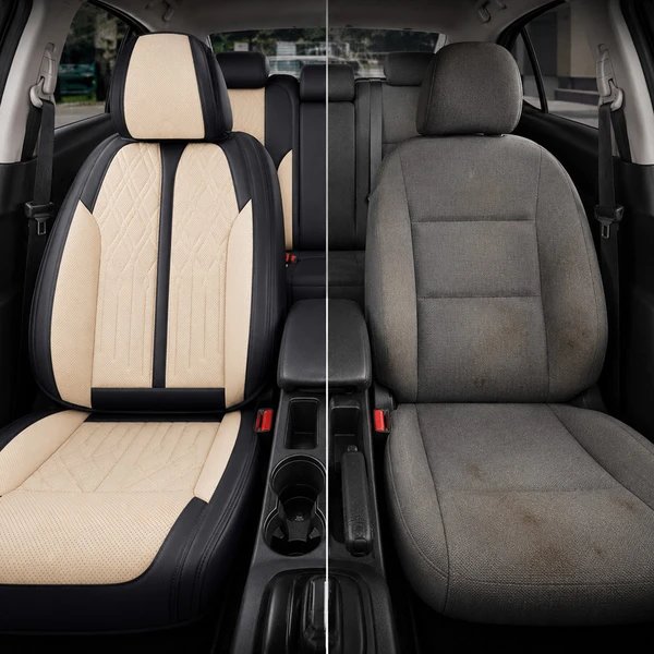 Kit Completo de Capas para Banco de Carro Avalon em Couro Legítimo Universal 5 Lugares Com Airbag + Tapetes e Capa de Volante