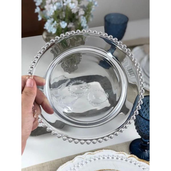 Conjunto 4 Pratos de Cristal p/ Sobremesa 20 cm Pearl Bolinha Wolff Transparente
