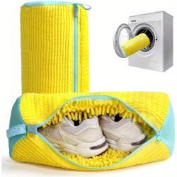 Bolsa durável para máquina de lavar sapatos para todos os tipos de sapatos-amarelo com zíper azul, ideal para tênis e sapatos casuais, bolsa para lavagem de roupas