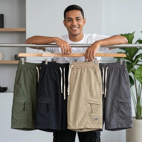 [Pague 3, Leve 5!] Bermuda Cargo Fornax Masculina em Nylon Técnico Hidrorrepelente com Bolsos Utilitários e Cós Elástico