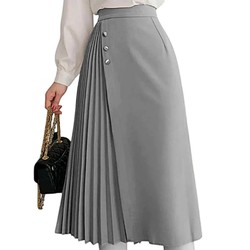 Saia Plissada Alfaiataria Com Botão Moda Evangelica Estilo Coreano