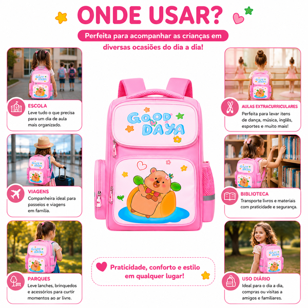 Mochila Infantil Capivara Rosa