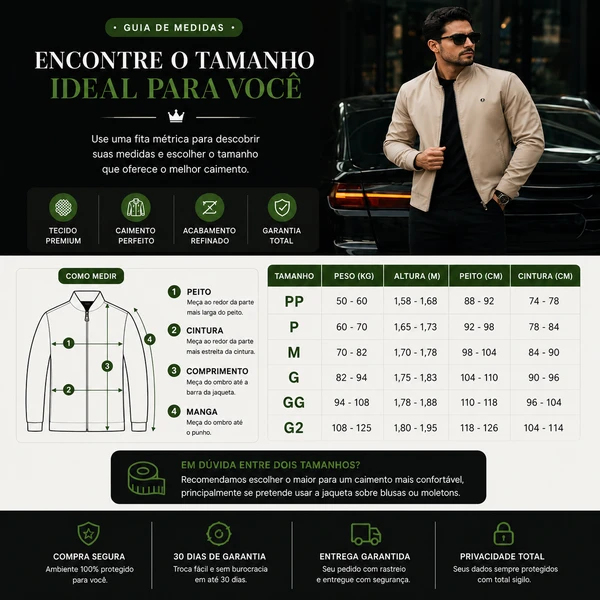Jaqueta Masculina Soberano com Interior Forrado a Prova D’Água e Bolsos Internos +BRINDES: Relógio, Cinto e Carteira