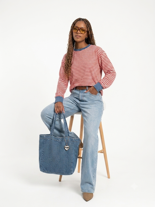 Blusa Listrada Oversized Vermelha e Azul 