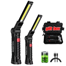 1pc cob led luz de trabalho regulável usb recarregável lanterna led lâmpada inspeção com ímã & gancho 14500/18650 bateria tocha luz