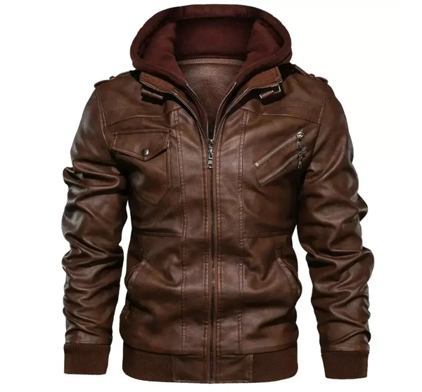 Jaqueta de Couro Masculina com Capuz Matezzo