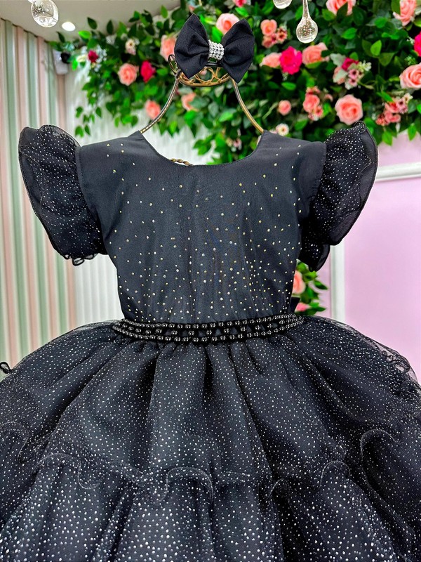 Vestido Luxuoso Babadinho - Preto Brilhante