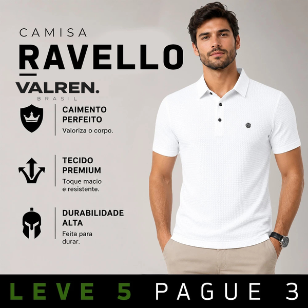 [LEVE 5 PAGUE 3] Polo Masculina Ravello em Malha Seda Gelo e Elastano Premium (Sofisticação em Cada Detalhe)