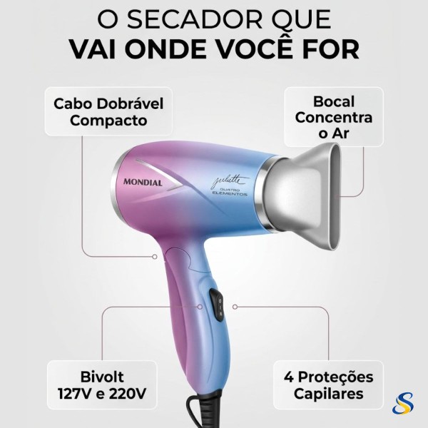 Secador de Cabelo By Juliette, Azul/Rosa, 1200W, Bivolt - SCT-JU-03