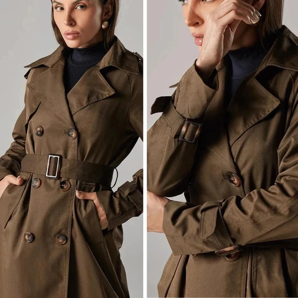 Trench Coat Longo Feminino Milano SarjadoVelour