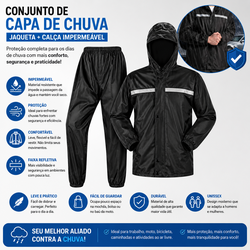 Capa de Chuva Impermeável Motoqueiro Com Touca E Viseira - M