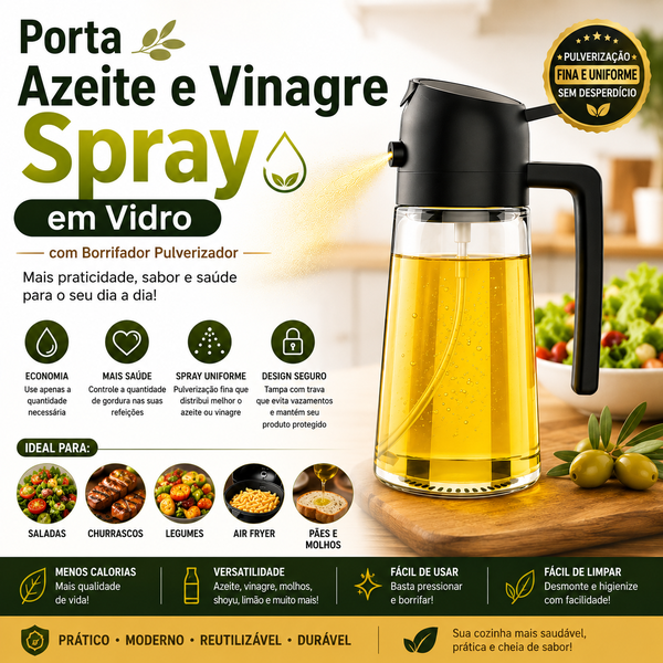 Porta Azeite e Vinagre Spray em Vidro com Borrifador Pulveri